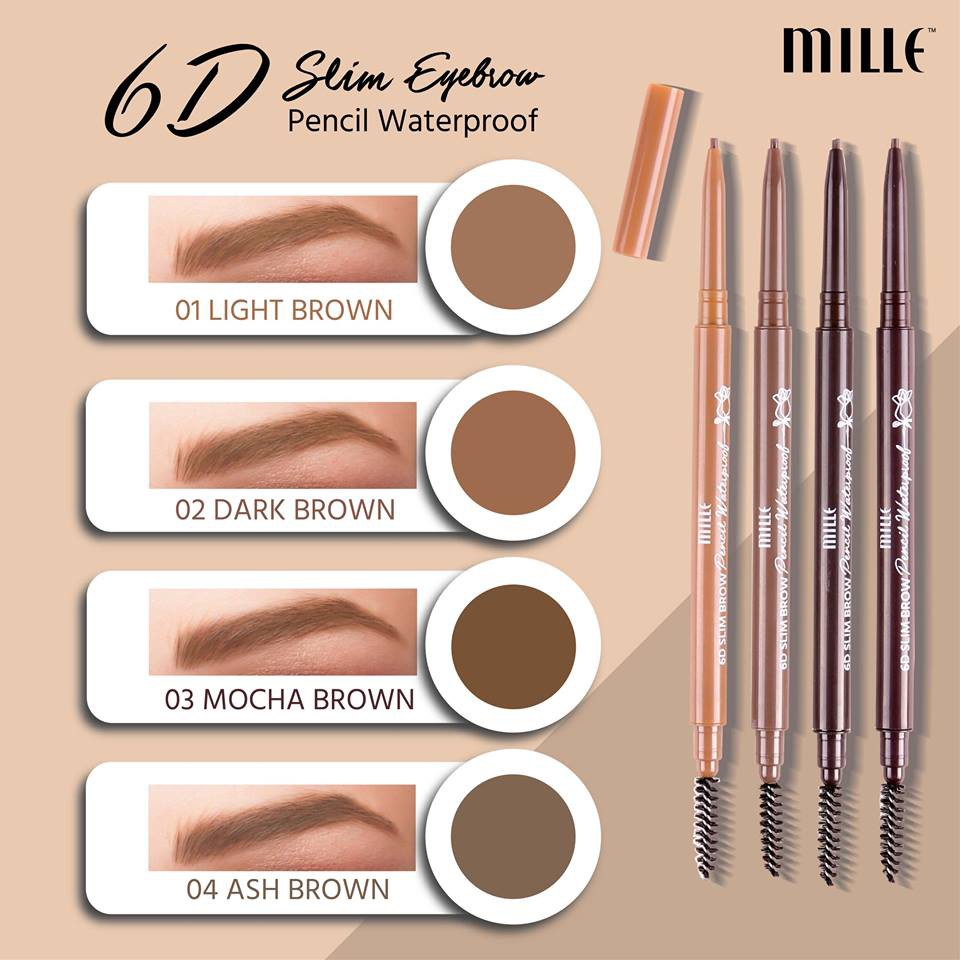 Mille 6D Slim Brow Pencil Waterproof #01 LIGHT BROWN 0.05 g ดินสอเขียนคิ้วรุ่นสลิม