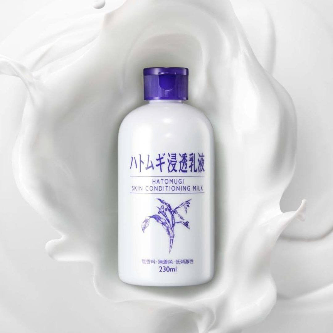 Hatomugi Skin Conditioning Milk 230ml โลชั่นน้ำนมจากญี่ปุ่น อุดมไปด้วยสารสกัดจากข้าวบาเล่ย์ และ ลูกเดือย ช่วยเติมเต็มความชุ่มชื่นให้ผิวได้อย่างล้ำลึก