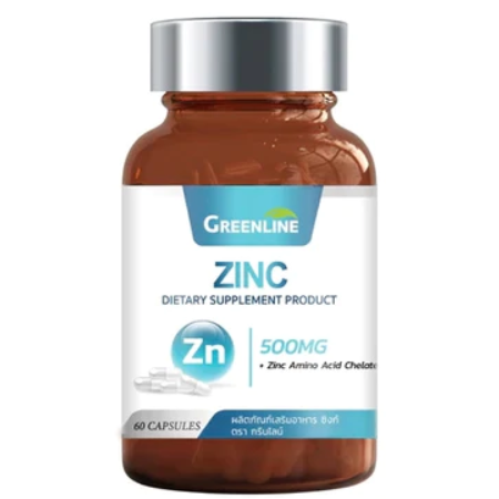 Greenline ZINC ซิงค์ 500 มก 60 แคปซูล ช่วยบำรุงผิว ผม เล็บ ลดความมันบนใบหน้า ลดการเกิดสิว เสริมสร้างภูมิคุ้มกันให้กับร่างกาย และ ป้องกันหวัด