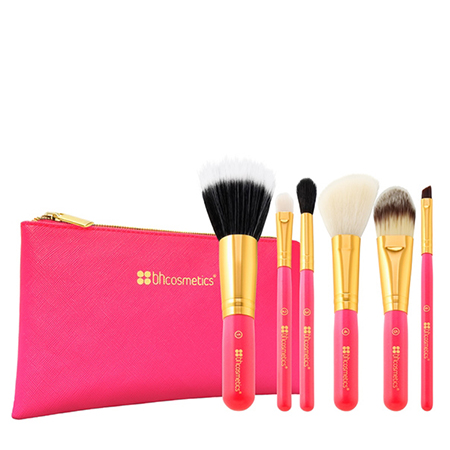 BH Cosmetics Neon Pink - 6 Piece Brush Set with Cosmetic Bag คอลเลคชั่นแปรงสีชมพูสดใส ที่พกพาง่ายและสะดวกที่สุดใน 3 โลก