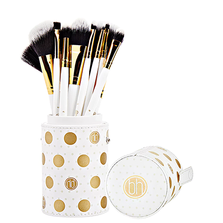 BH Cosmetics Dot Collection - 11 Piece Brush Set White เซ็ต แปรงแต่งหน้า BH Cosmetics 11 ชิ้น ครบทุกการใช้งาน มาพร้อมที่ใส่แปรงสีขาวลายจุดสีทอง